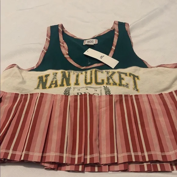 BDG Ace Spliced Graphic Pleated Peplum Tank Top SZ L Urban Outfitters Casual NWT - Picture 10 of 12